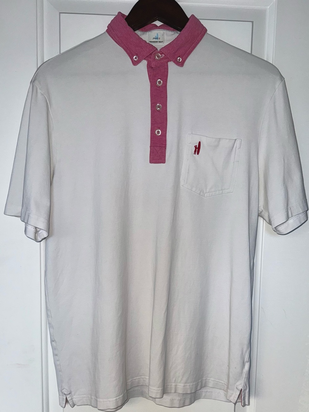 johnnie-O Hangin' Out Original 4-Button Polo in White/Heathered Rose
